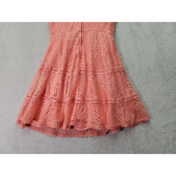 Jodi Kristopher Fit & Flare Dress Womens Size 5 Pink Lace Floral Nylon Back‎ Zip - Picture 7 of 9